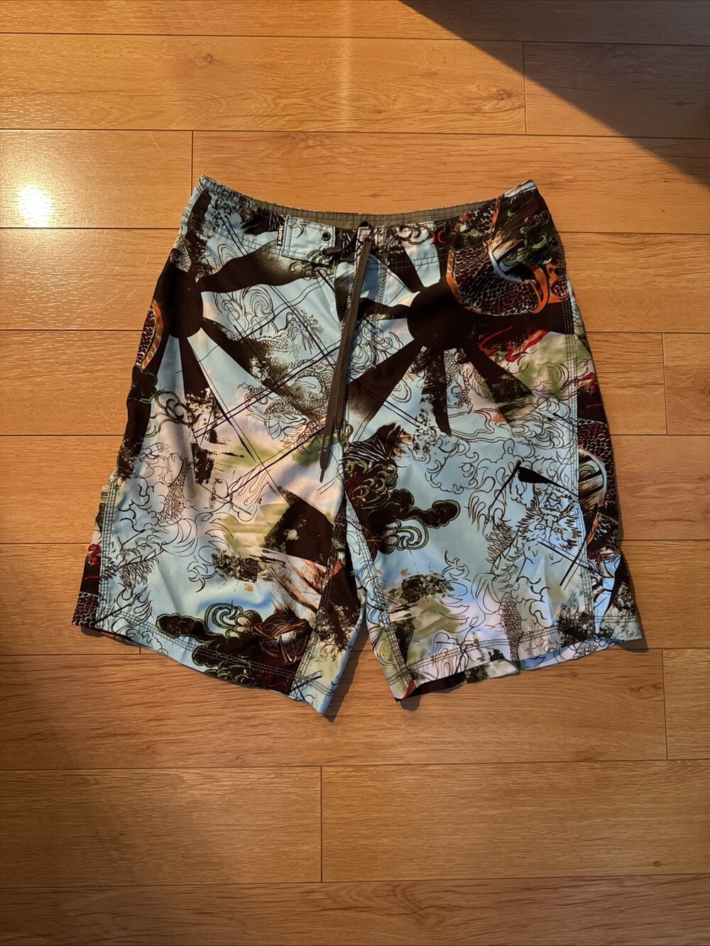 Hurley Mens AOP Dragon Design Multicolor Surf Swim Board Shorts Size 32